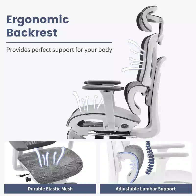 Sedia da Ufficio Ergonomica in Rete con Braccioli 3D Regolabili, Sedia da Scrivania per Computer con Schienale Alto, Poggiapiedi Retrattile e Ruote, Sedia Girevole Comoda