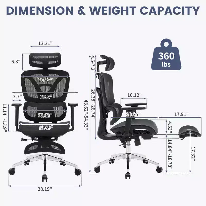 Sedia da Ufficio Ergonomica in Rete con Braccioli 3D Regolabili, Sedia da Scrivania per Computer con Schienale Alto, Poggiapiedi Retrattile e Ruote, Sedia Girevole Comoda