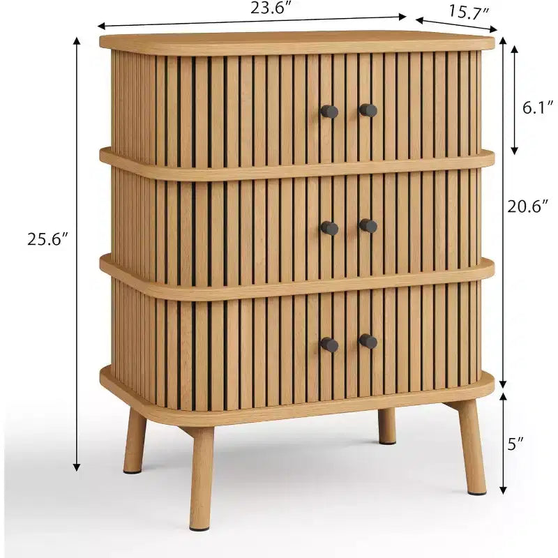 Cassettiera a 3 cassetti, comò per camera da letto, cassettiera spaziosa in vimini con maniglie nere opache e gambe in legno per armadio, corridoio, stile naturale