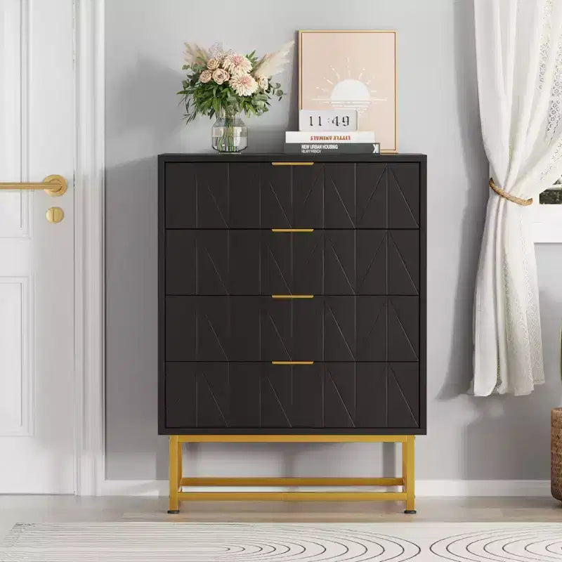 Cassettiera in tessuto a 4 cassetti per camera da letto, Comodino piccolo con piano in legno, Comodino moderno