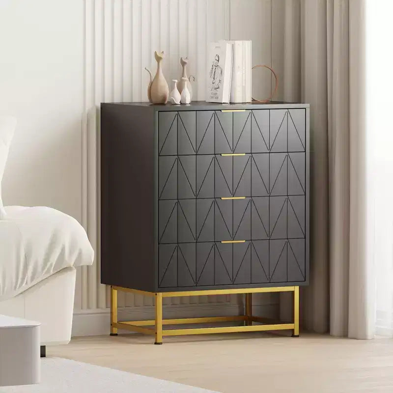 Cassettiera in tessuto a 4 cassetti per camera da letto, Comodino piccolo con piano in legno, Comodino moderno