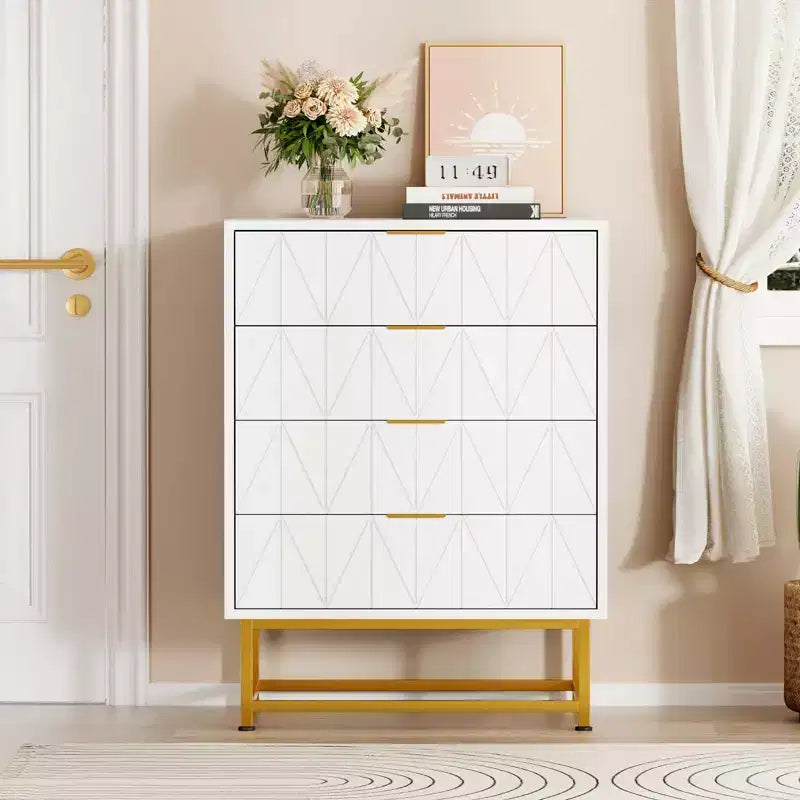 Cassettiera in tessuto a 4 cassetti per camera da letto, Comodino piccolo con piano in legno, Comodino moderno