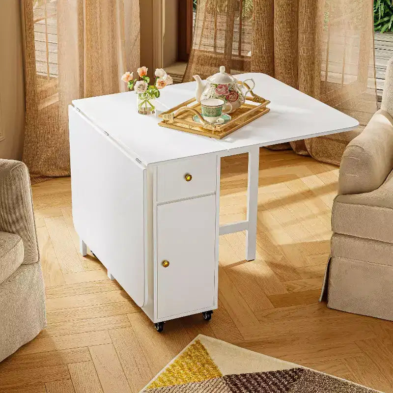 ATJafurn 59'' Tavolo Pieghevole Nessun Montaggio Richiesto, Tavolo da Pranzo Rettangolare in Legno Allungabile con Ruote e Ripiano
