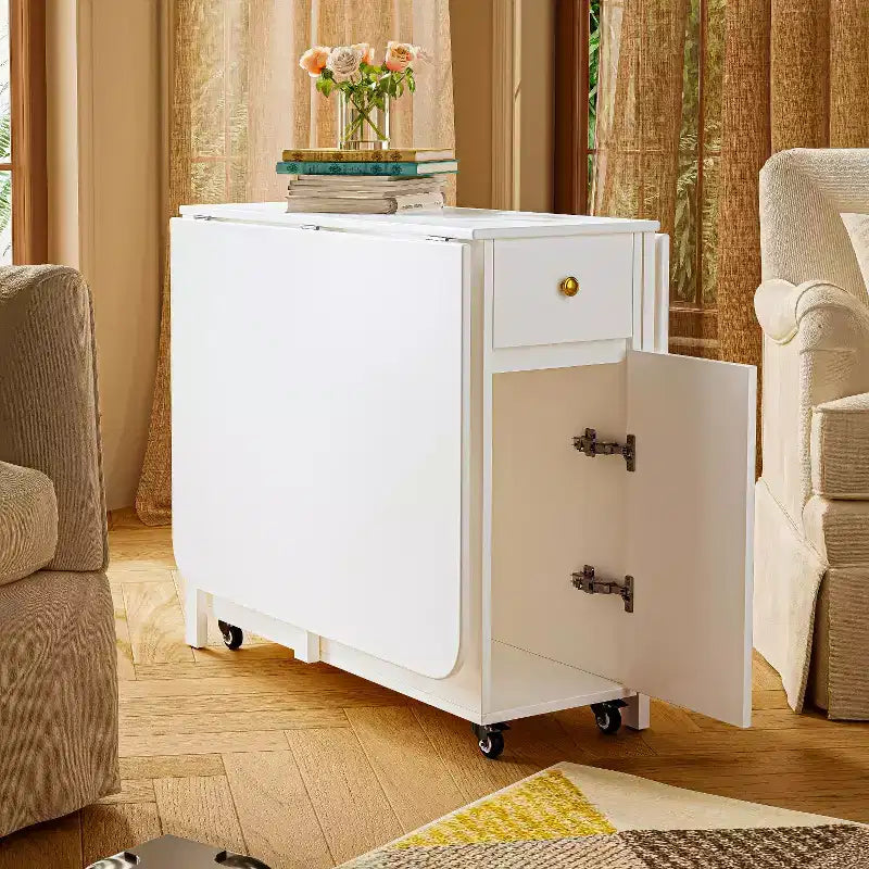 ATJafurn 59'' Tavolo Pieghevole Nessun Montaggio Richiesto, Tavolo da Pranzo Rettangolare in Legno Allungabile con Ruote e Ripiano