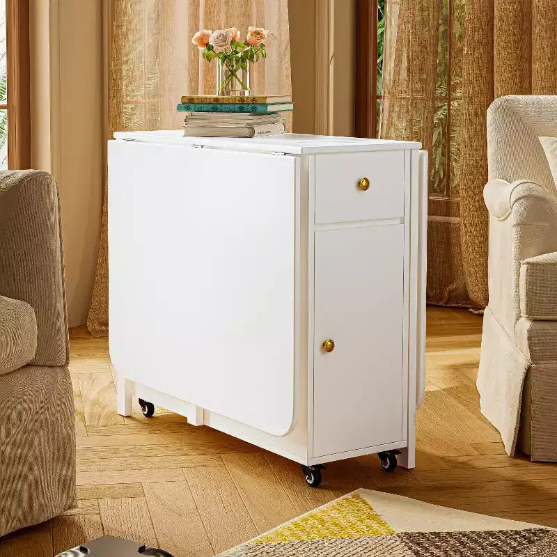 ATJafurn 59'' Tavolo Pieghevole Nessun Montaggio Richiesto, Tavolo da Pranzo Rettangolare in Legno Allungabile con Ruote e Ripiano