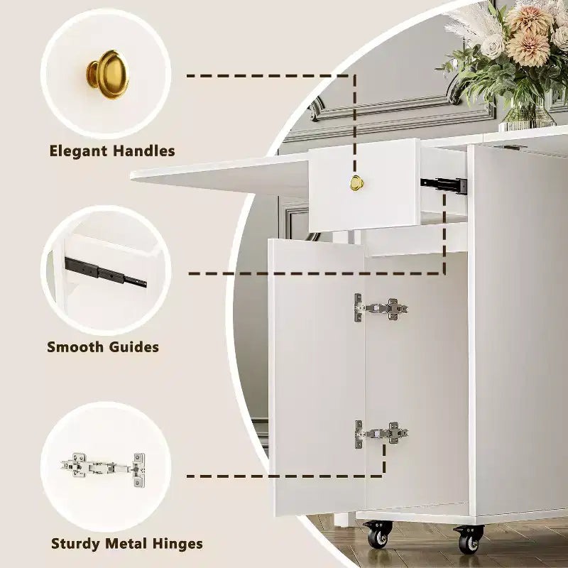ATJafurn 59'' Tavolo Pieghevole Nessun Montaggio Richiesto, Tavolo da Pranzo Rettangolare in Legno Allungabile con Ruote e Ripiano