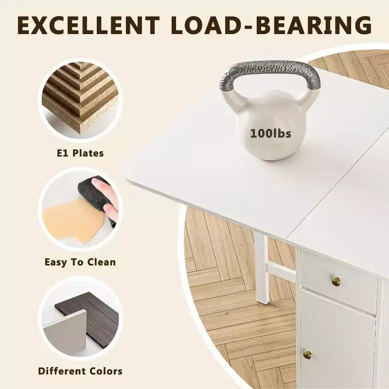 ATJafurn 59'' Tavolo Pieghevole Nessun Montaggio Richiesto, Tavolo da Pranzo Rettangolare in Legno Allungabile con Ruote e Ripiano