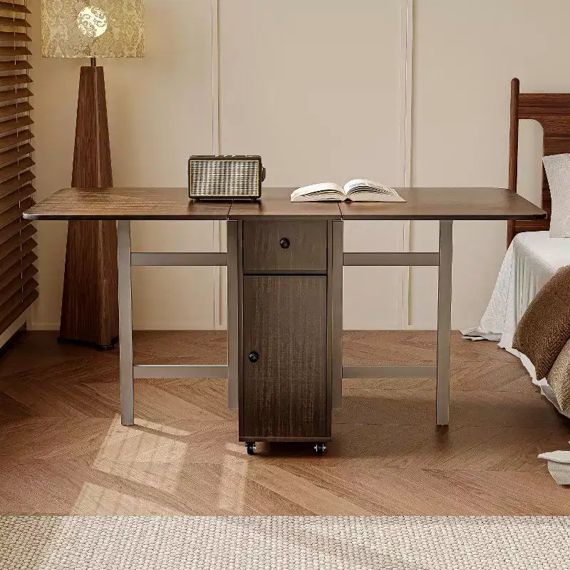 ATJafurn 59'' Tavolo Pieghevole Nessun Montaggio Richiesto, Tavolo da Pranzo Rettangolare in Legno Allungabile con Ruote e Ripiano
