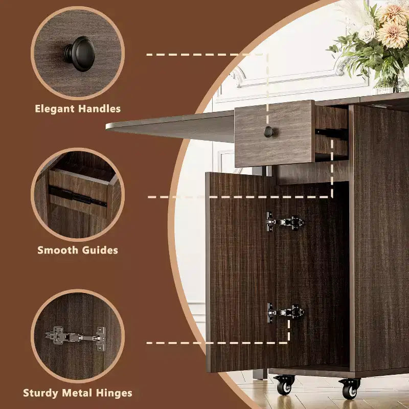 ATJafurn 59'' Tavolo Pieghevole Nessun Montaggio Richiesto, Tavolo da Pranzo Rettangolare in Legno Allungabile con Ruote e Ripiano