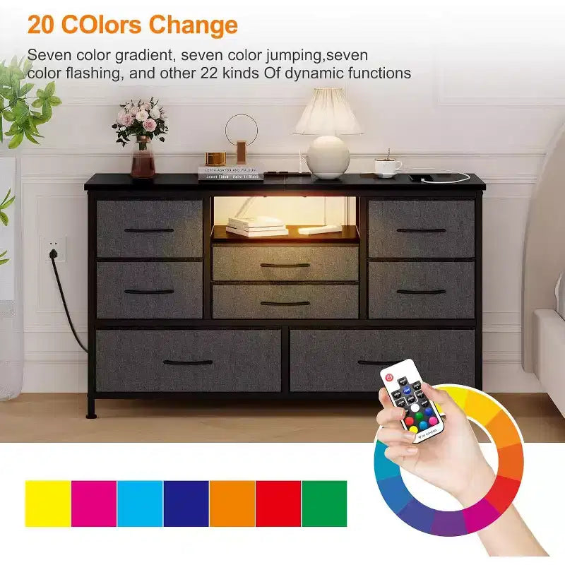 Mobile TV multifunzione da 47,4 pollici con 8 cassetti, striscia luminosa intelligente RGB, doppie prese di corrente, adatto a molteplici scenari