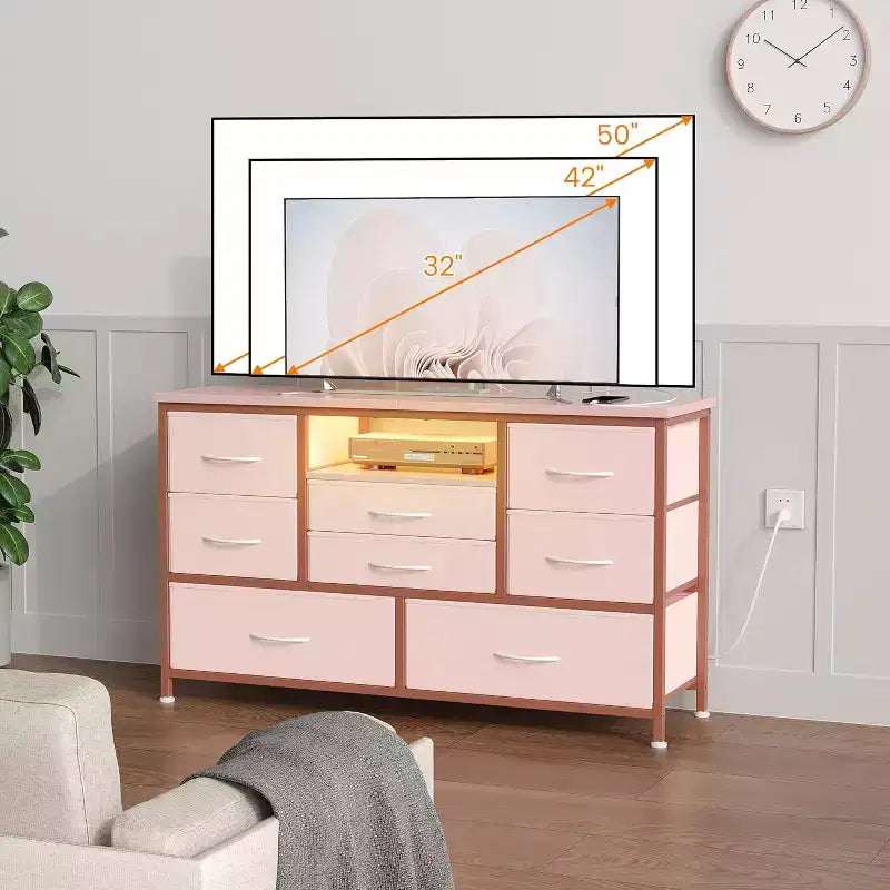Mobile TV multifunzione da 47,4 pollici con 8 cassetti, striscia luminosa intelligente RGB, doppie prese di corrente, adatto a molteplici scenari