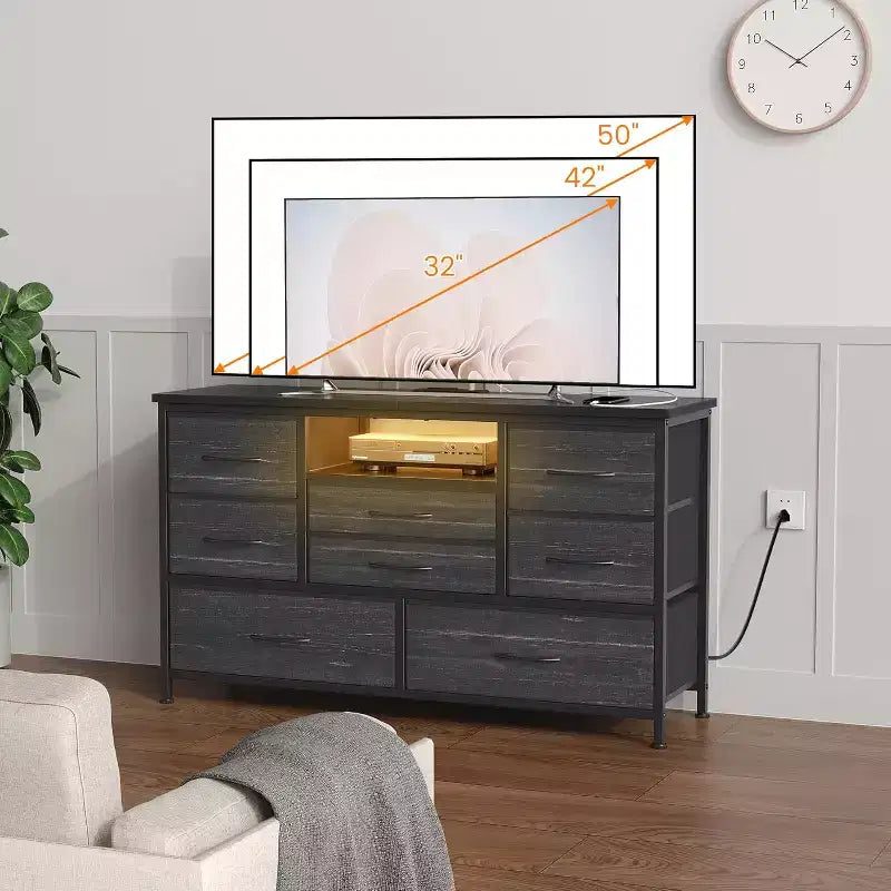Mobile TV multifunzione da 47,4 pollici con 8 cassetti, striscia luminosa intelligente RGB, doppie prese di corrente, adatto a molteplici scenari
