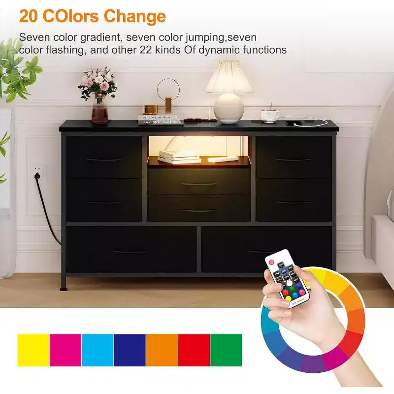 Mobile TV multifunzione da 47,4 pollici con 8 cassetti, striscia luminosa intelligente RGB, doppie prese di corrente, adatto a molteplici scenari