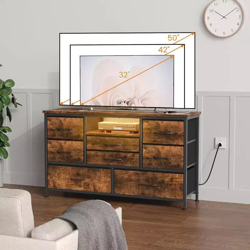 Mobile TV multifunzione da 47,4 pollici con 8 cassetti, striscia luminosa intelligente RGB, doppie prese di corrente, adatto a molteplici scenari