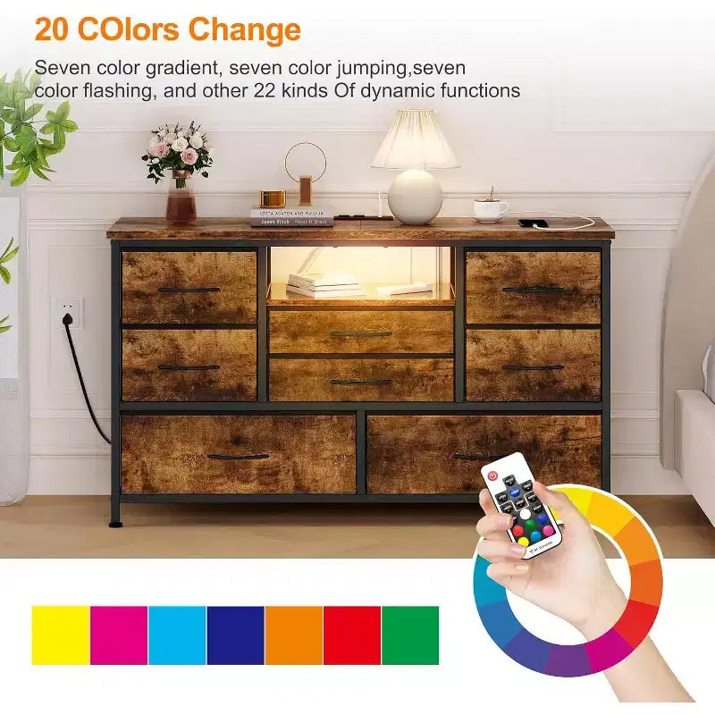 Mobile TV multifunzione da 47,4 pollici con 8 cassetti, striscia luminosa intelligente RGB, doppie prese di corrente, adatto a molteplici scenari