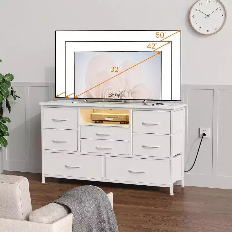 Mobile TV multifunzione da 47,4 pollici con 8 cassetti, striscia luminosa intelligente RGB, doppie prese di corrente, adatto a molteplici scenari