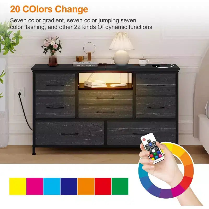 Mobile TV multifunzione da 47,4 pollici con 8 cassetti, striscia luminosa intelligente RGB, doppie prese di corrente, adatto a molteplici scenari