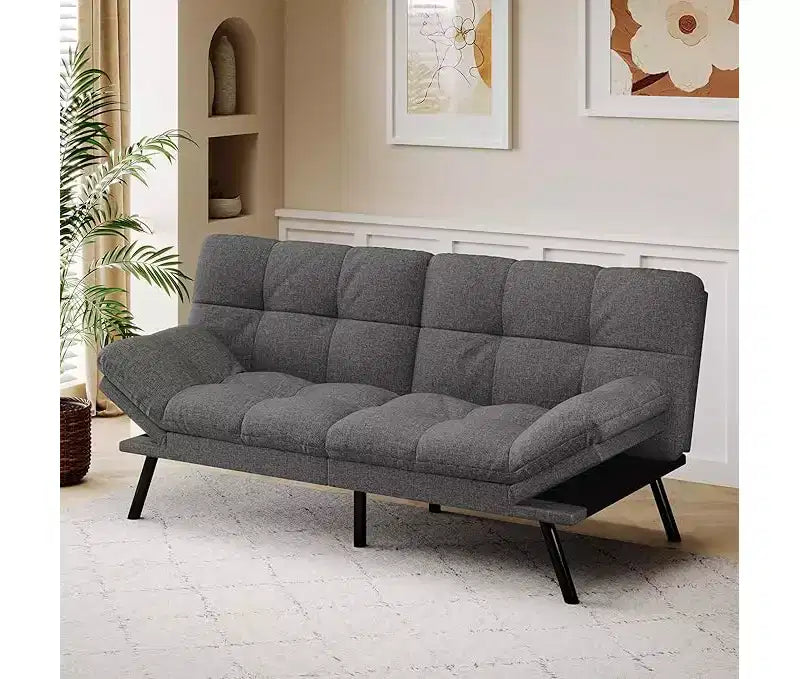 Divano letto futon convertibile Dyonery con schienale regolabile e braccioli rimovibili, divanetto pieghevole per piccoli spazi abitativi