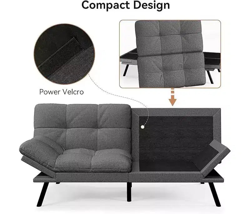 Divano letto futon convertibile Dyonery con schienale regolabile e braccioli rimovibili, divanetto pieghevole per piccoli spazi abitativi