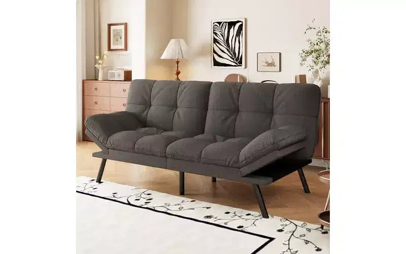 Divano letto futon convertibile Dyonery con schienale regolabile e braccioli rimovibili, divanetto pieghevole per piccoli spazi abitativi
