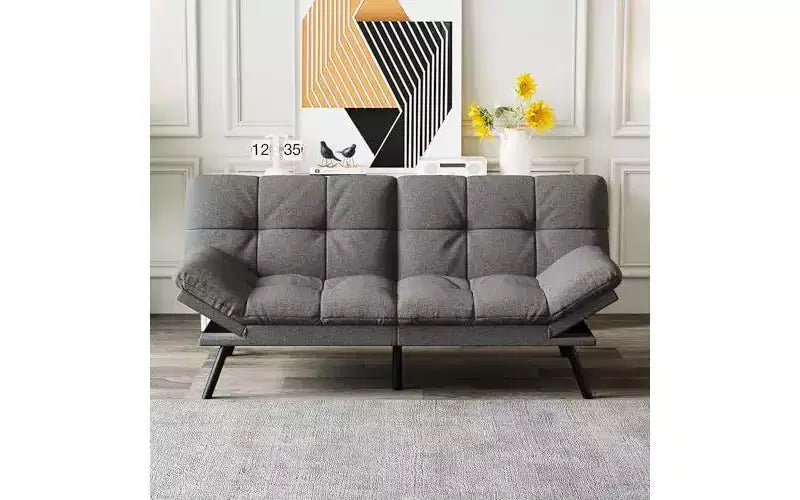 Divano letto futon convertibile Dyonery con schienale regolabile e braccioli rimovibili, divanetto pieghevole per piccoli spazi abitativi