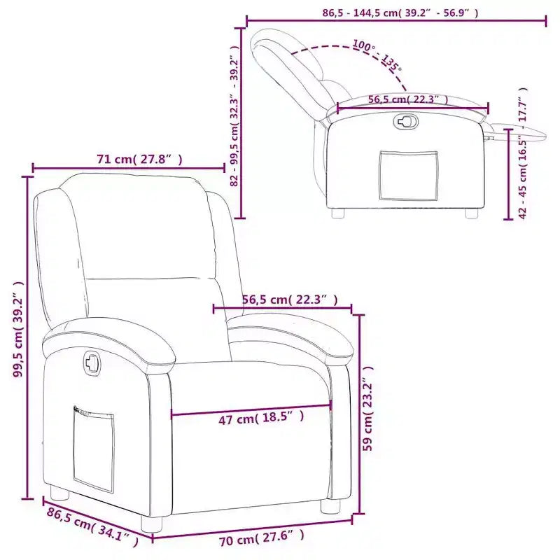 Poltrona reclinabile manuale VidaXL con schienale/poggiapiedi regolabile, divano reclinabile in similpelle grigia per il massimo comfort