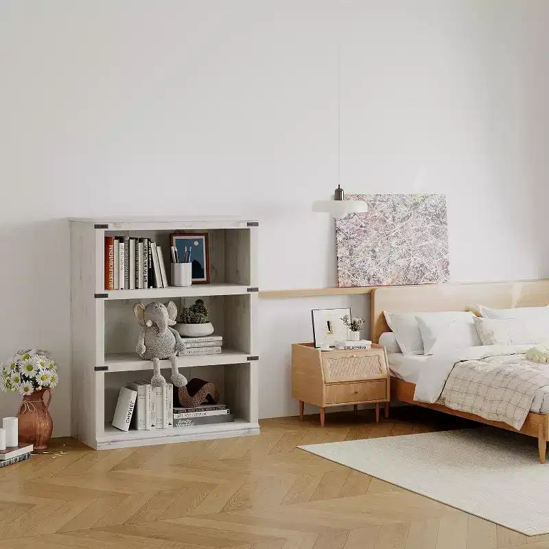 Libreria a 3 Ripiani, Scaffale in Legno Autoportante, Organizzatore Espositivo, per Libri e Oggetti Decorativi