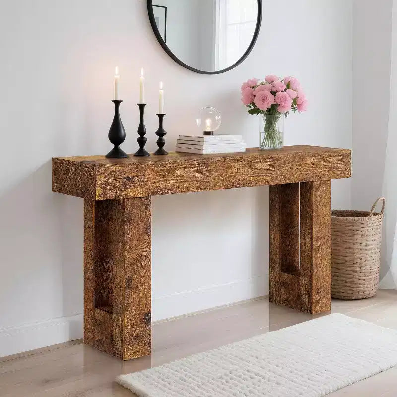Console da Ingresso 63, Tavolino da Divano Lungo, Tavolo in Legno per Ingresso