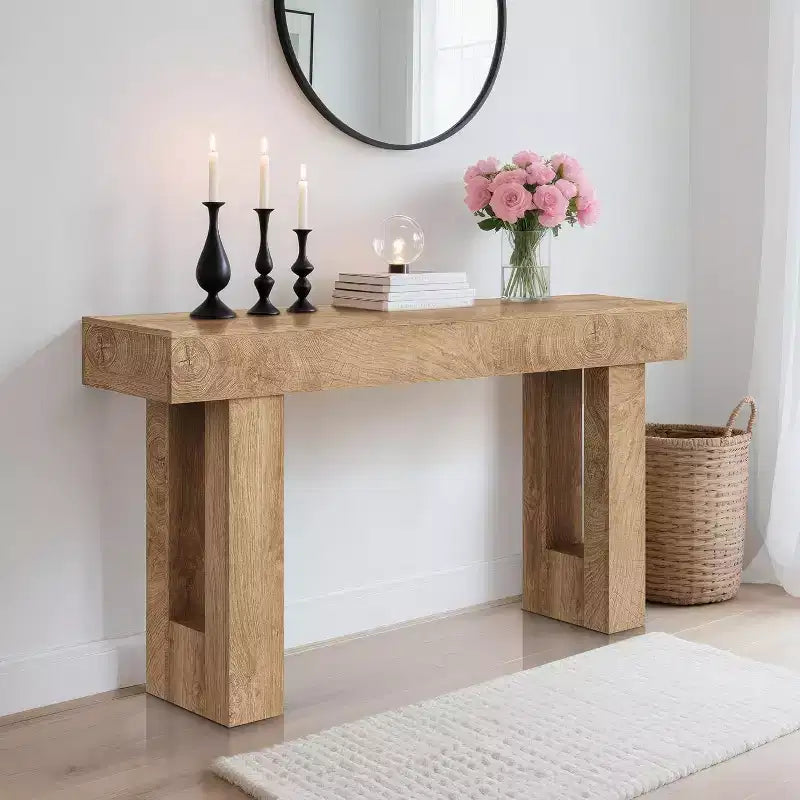 Console da Ingresso 63, Tavolino da Divano Lungo, Tavolo in Legno per Ingresso