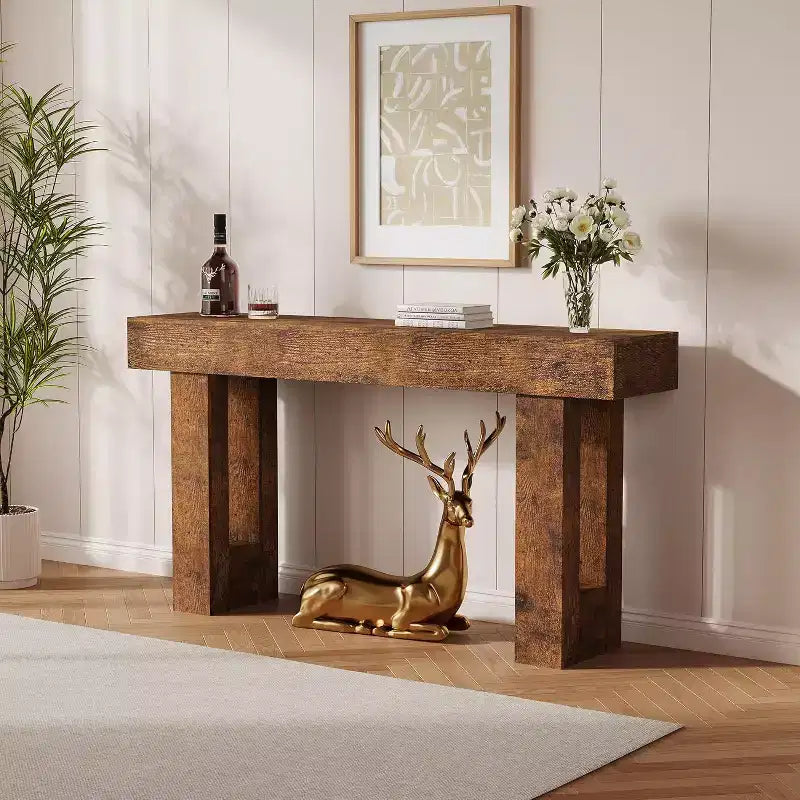 Console da Ingresso 63, Tavolino da Divano Lungo, Tavolo in Legno per Ingresso