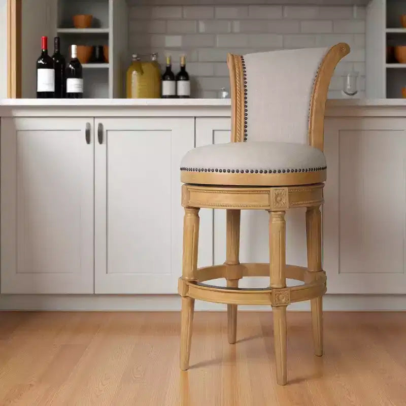HomeRoots Sgabello da bar girevole alto 30 pollici in tessuto beige e legno massello
