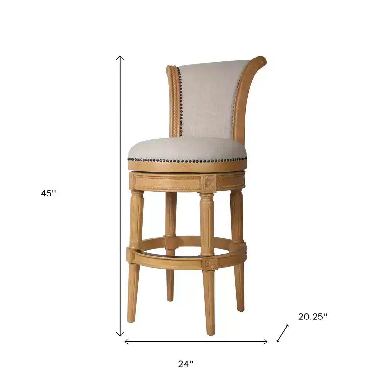 HomeRoots Sgabello da bar girevole alto 30 pollici in tessuto beige e legno massello
