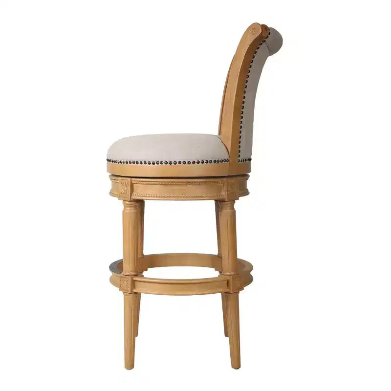 HomeRoots Sgabello da bar girevole alto 30 pollici in tessuto beige e legno massello