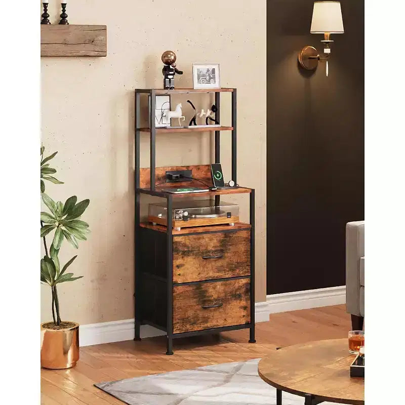 GALAXHERO Nightstand Set of 2 with Charging Station, LED Bedside Table with 2 Drawers Fabric Storage Dresser Modern Night Stand with Bluetooth Lights