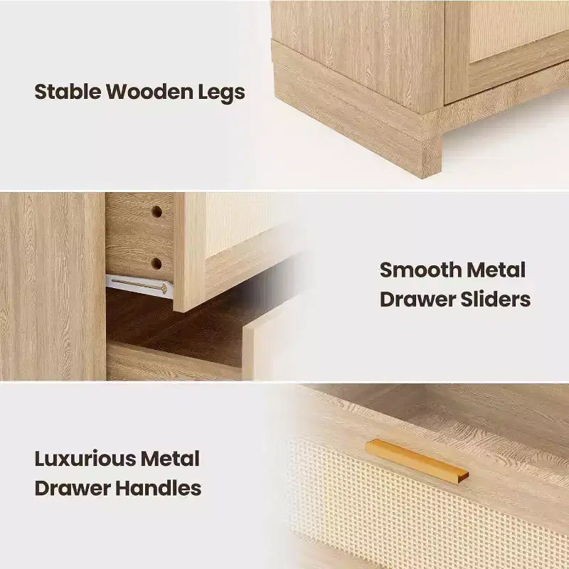 Acekool Cassettiera in Rattan a 8 Cassetti, Comò Moderno Boho con Frontali Intrecciati e Organizer per Camera da Letto, Corridoio, Soggiorno - Naturale