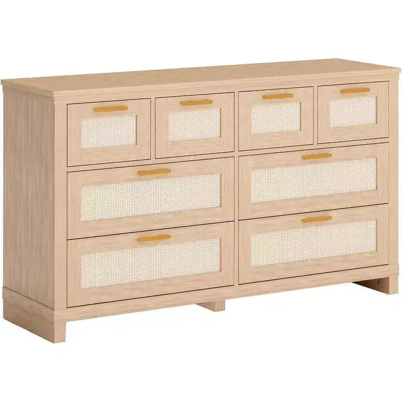 Acekool Cassettiera in Rattan a 8 Cassetti, Comò Moderno Boho con Frontali Intrecciati e Organizer per Camera da Letto, Corridoio, Soggiorno - Naturale