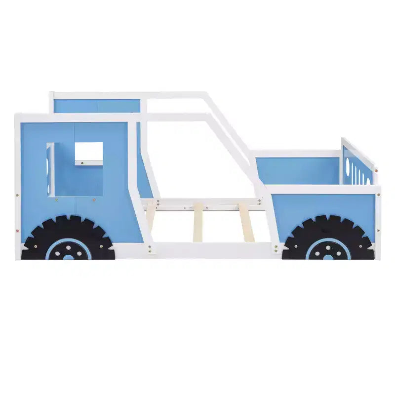 Okak Letto con Rotelle in Legno, Design Classico a Forma di Macchina, con Spondine di Sicurezza per Bambini, Struttura Robusta Senza Rumore, Montaggio Facile, Bianco