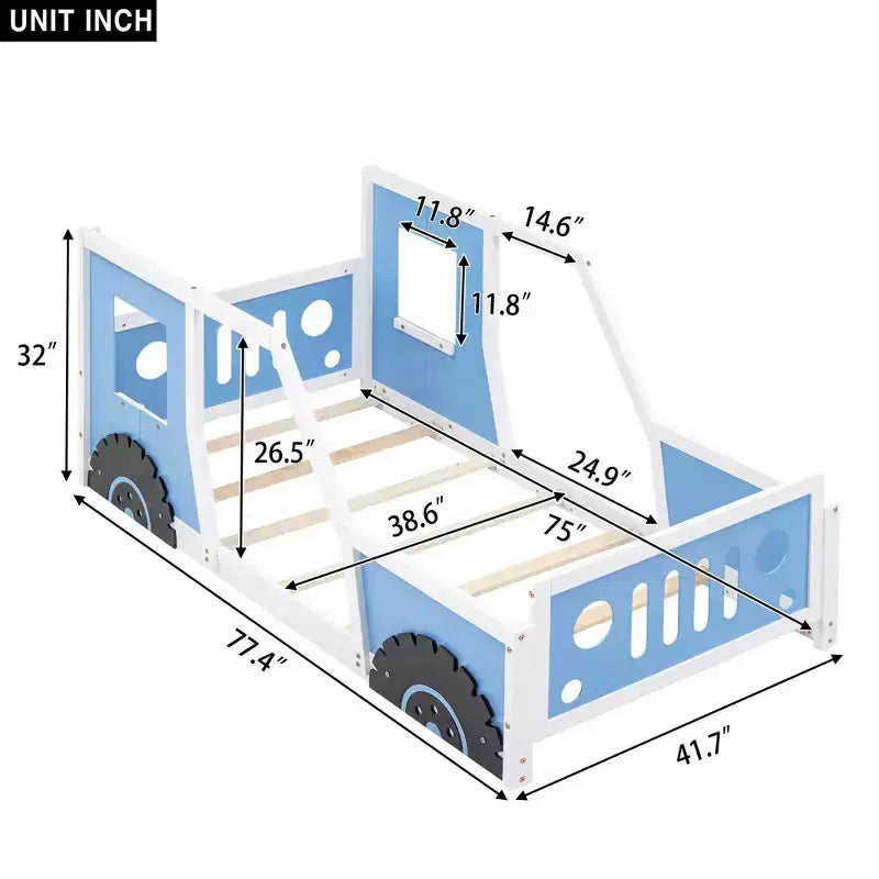 Okak Letto con Rotelle in Legno, Design Classico a Forma di Macchina, con Spondine di Sicurezza per Bambini, Struttura Robusta Senza Rumore, Montaggio Facile, Bianco