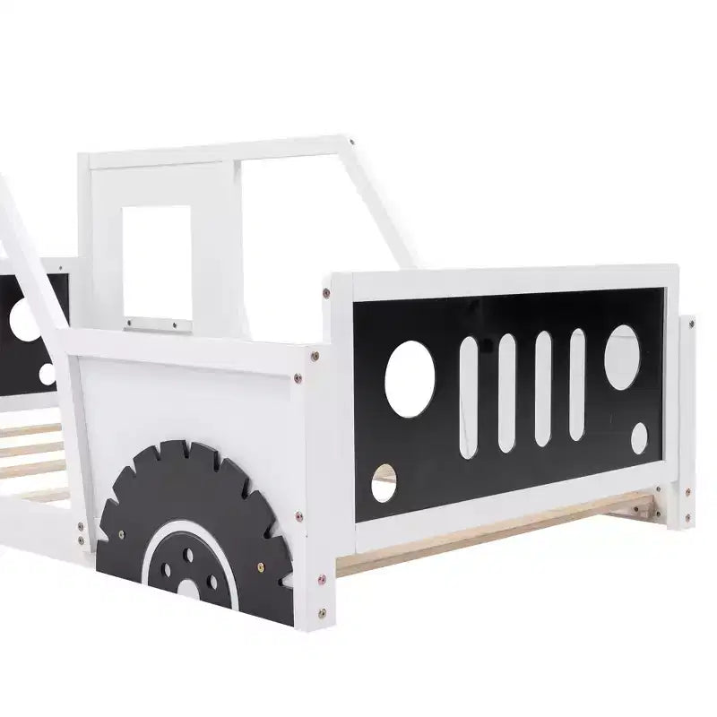 Okak Letto con Rotelle in Legno, Design Classico a Forma di Macchina, con Spondine di Sicurezza per Bambini, Struttura Robusta Senza Rumore, Montaggio Facile, Bianco