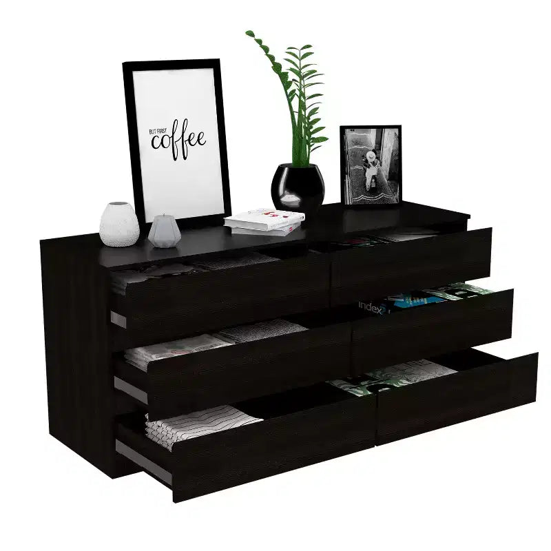 Comò/Comodino Okak moderno ed elegante con 6 doppi cassetti, ampio contenitore per soggiorno, corridoio, ingresso