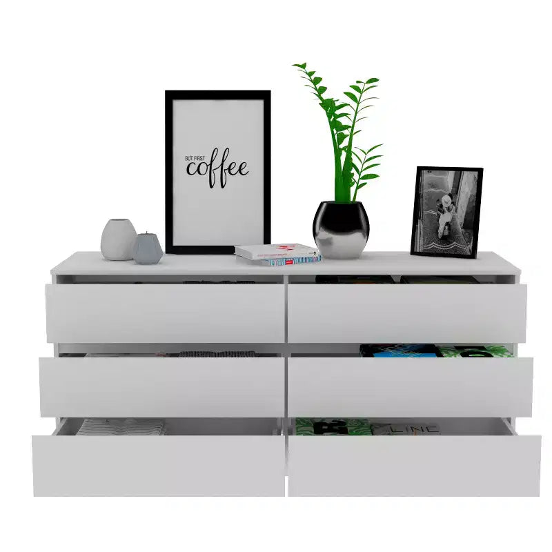 Comò/Comodino Okak moderno ed elegante con 6 doppi cassetti, ampio contenitore per soggiorno, corridoio, ingresso