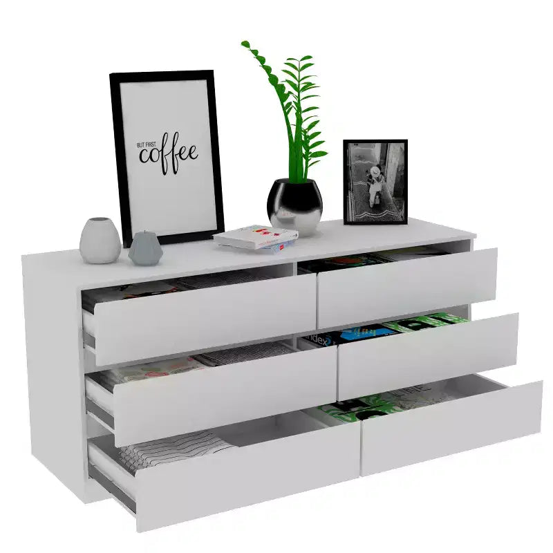 Comò/Comodino Okak moderno ed elegante con 6 doppi cassetti, ampio contenitore per soggiorno, corridoio, ingresso