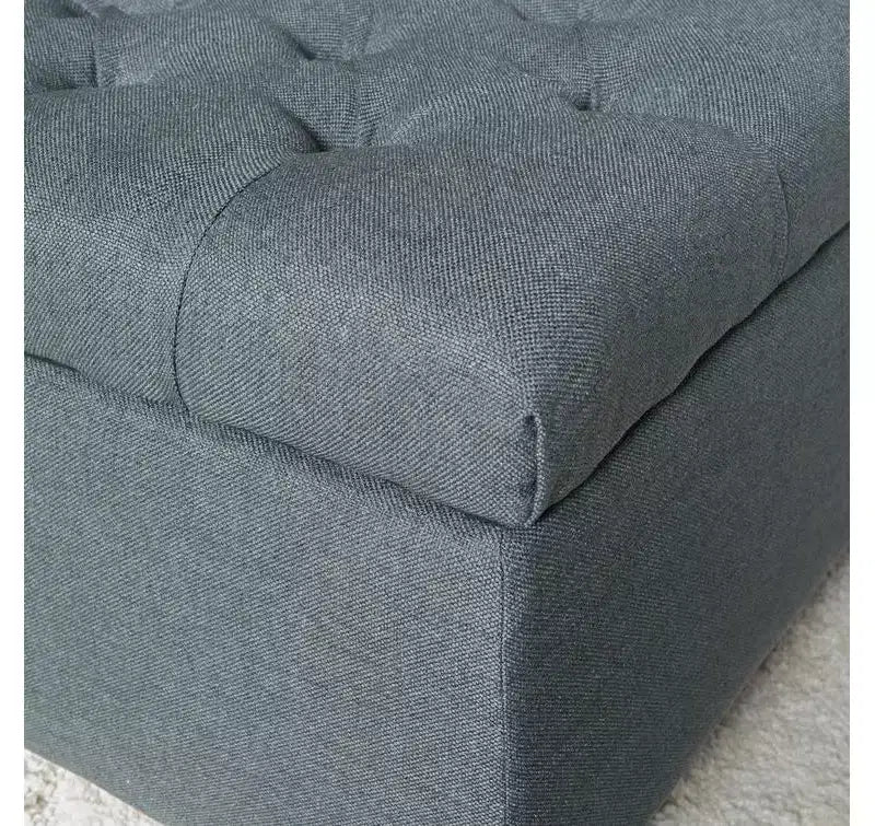 Panca pouf contenitore di lusso Okak con rivestimento trapuntato a bottoni, poggiapiedi rettangolare lungo per soggiorno, ingresso, camera da letto