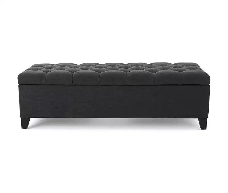 Panca pouf contenitore di lusso Okak con rivestimento trapuntato a bottoni, poggiapiedi rettangolare lungo per soggiorno, ingresso, camera da letto
