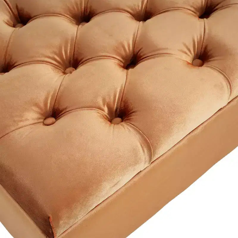 Panca pouf contenitore di lusso Okak con rivestimento trapuntato a bottoni, poggiapiedi rettangolare lungo per soggiorno, ingresso, camera da letto