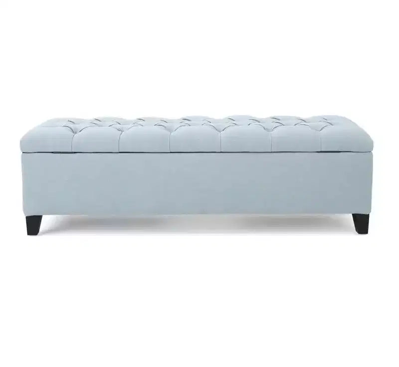 Panca pouf contenitore di lusso Okak con rivestimento trapuntato a bottoni, poggiapiedi rettangolare lungo per soggiorno, ingresso, camera da letto