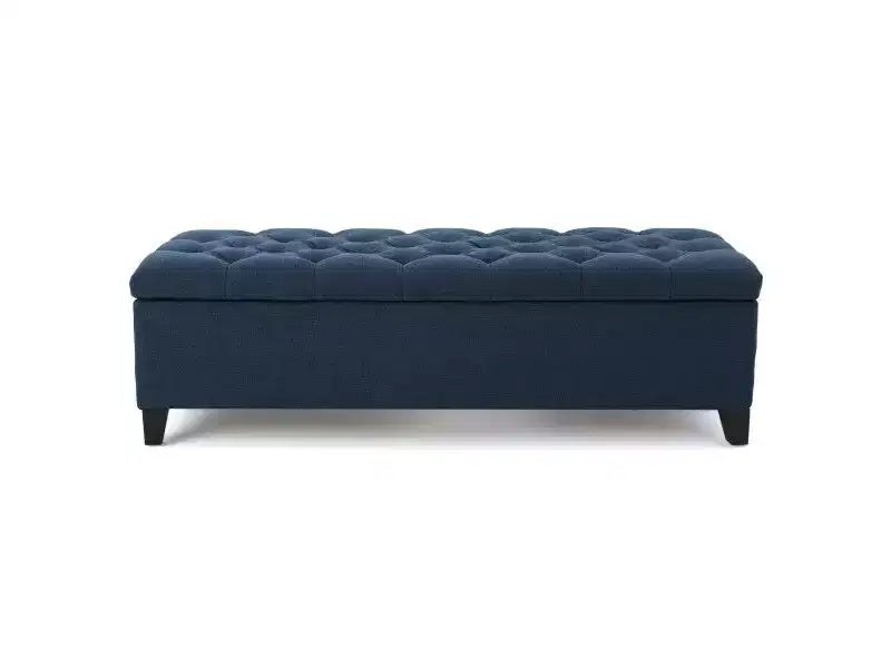 Panca pouf contenitore di lusso Okak con rivestimento trapuntato a bottoni, poggiapiedi rettangolare lungo per soggiorno, ingresso, camera da letto