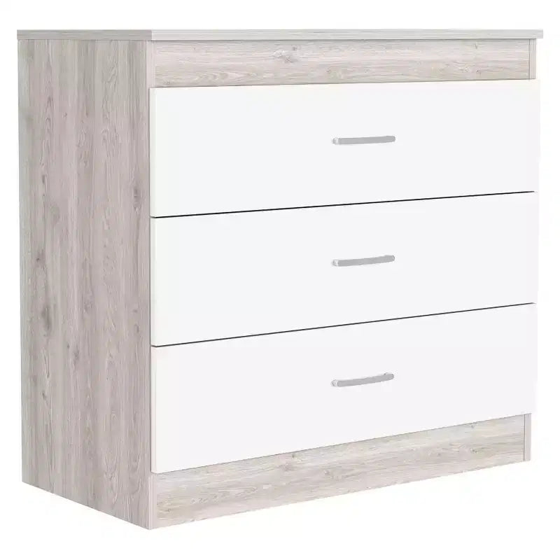 Comò alto moderno minimalista Okak a 5 cassetti con maniglie in metallo e cassetto superiore con chiusura, cassettiera per camera da letto, ingresso