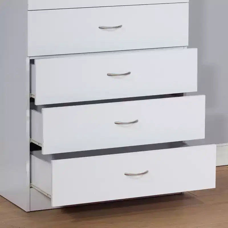 Comò alto moderno minimalista Okak a 5 cassetti con maniglie in metallo e cassetto superiore con chiusura, cassettiera per camera da letto, ingresso