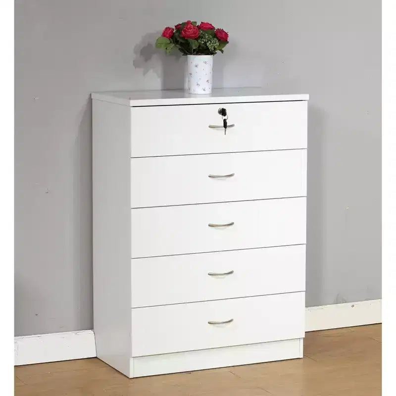 Okak Modern Minimalist 5-Drawer Tall Bedroom Dressers with Metal Handles & Locking Top Drawer,Chest of Drawers for Bedroom,Entryway
